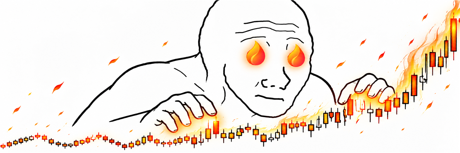 Emberjak igniting a rising candlestick chart with his stare
